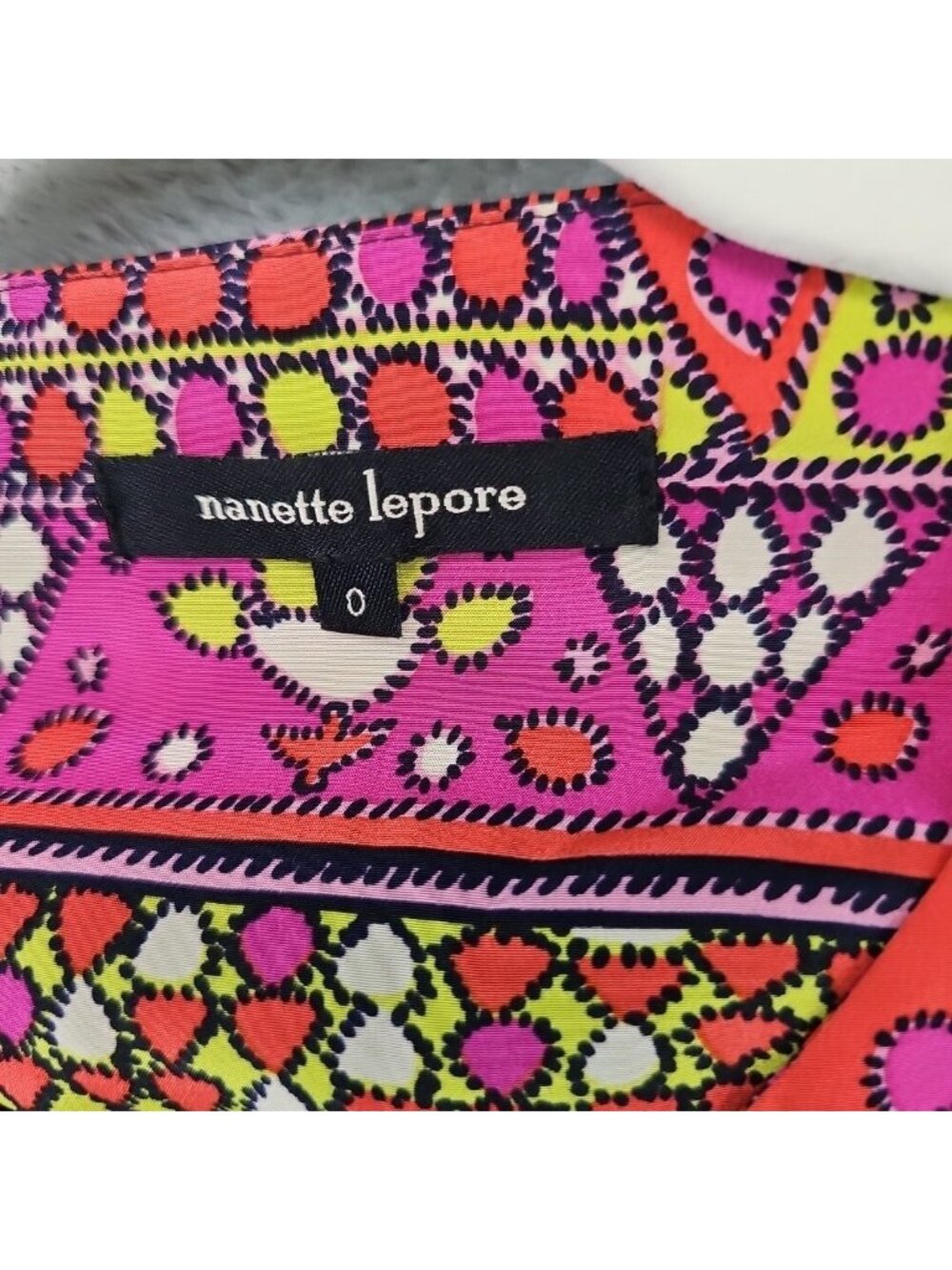 Nanette Lepore Dress Womens 0 Multicolor V Neck 3/4 Sleeve Shift Beaded Silk - Picture 3 of 12